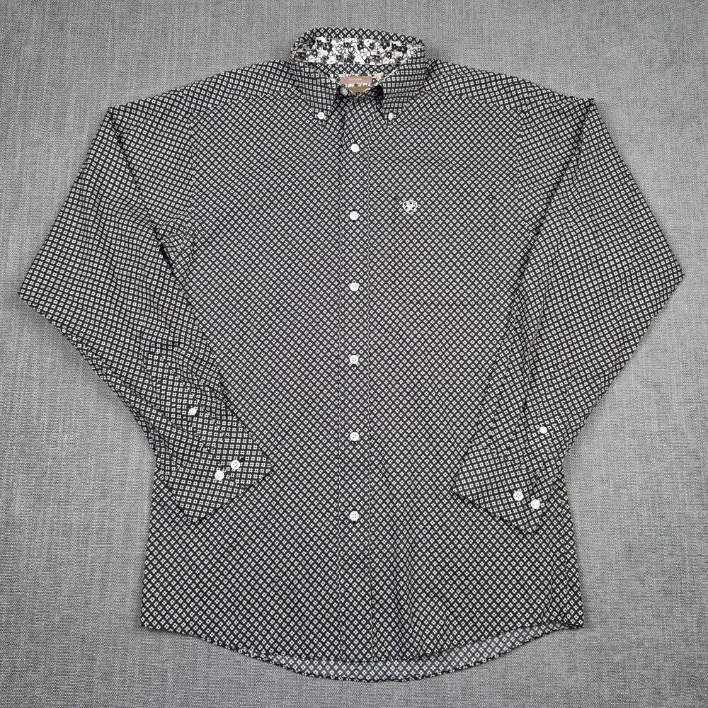 Ariat Mens Medium Fitted Wrinkle Free Black Geometric Floral Western Shirt